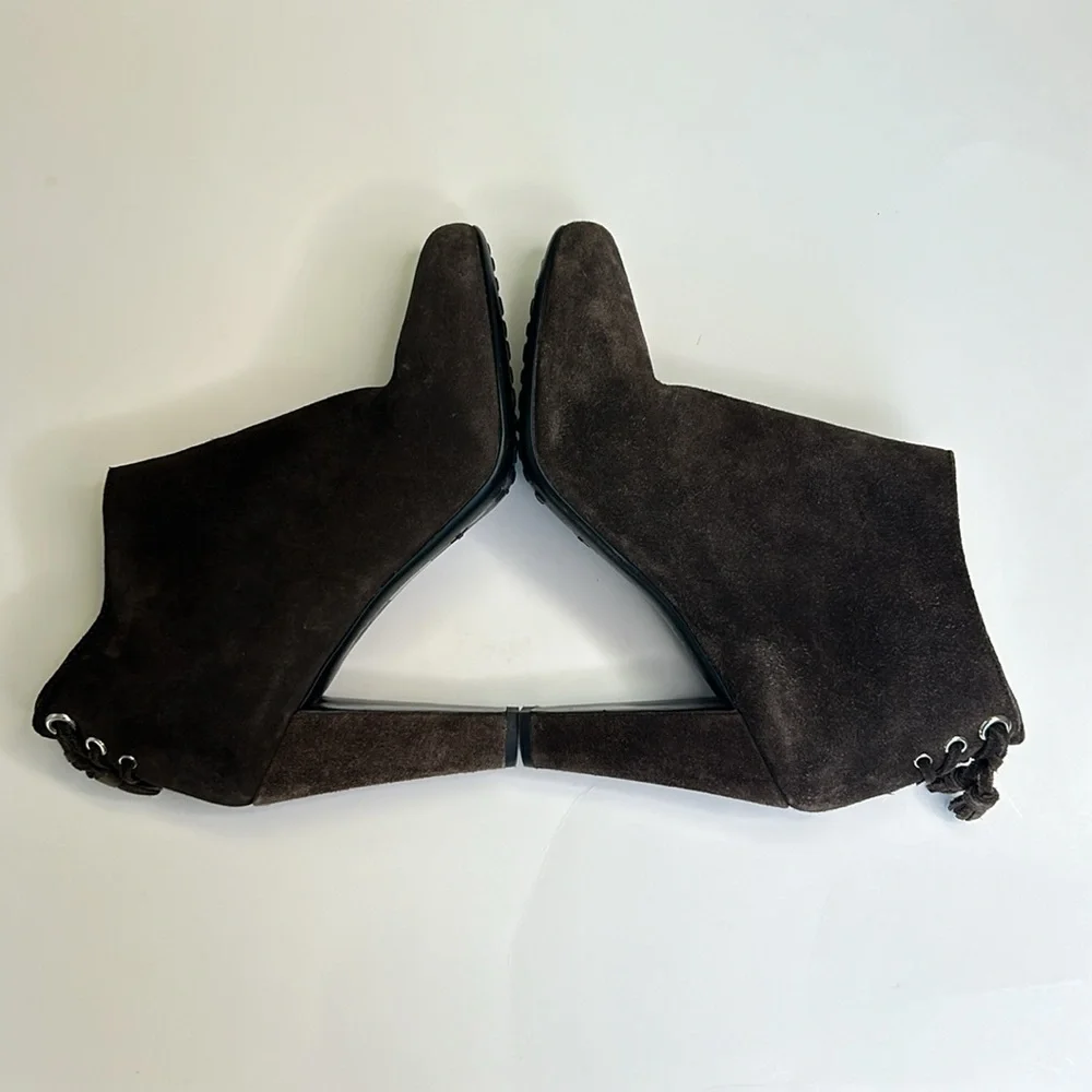 Prada The Original Car Shoe Gray Suede‎ Booties Tassels 39/8-8.5
